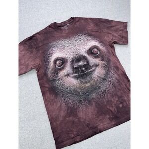 The Mountain T Shirt Mens M "Sloth Face" Liquid Blue Hand Dyed Big Face Boho Tee